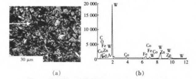 Figure 4: Wear morphology and EDS analysis results of the wire drawing die compression zone